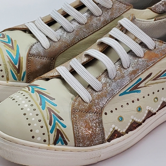 Karma Of Charme Naïf Hand Painted Leather Low Top Women Sneakers Sz 37 / US 6.5 - Picture 6 of 12